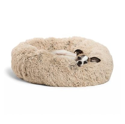 lit rond en fourrure anti stress pour chien